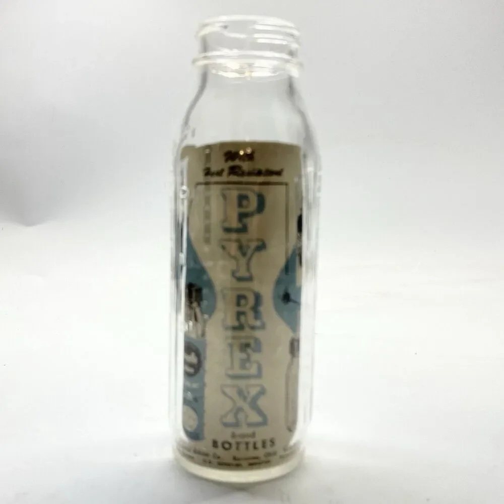 Vintage 1950s Evenflo Duluxe 8 oz Glass Baby Bottles Pyrex With Label Made USA